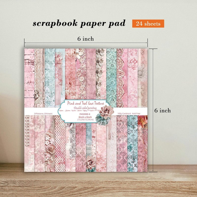 EAMOTOL 6 Inch Retro Pink Scrapbooking Paper Pad - 24 Sheets Double Sided Aesthetic Design Cards Paper for Photos Album Journals Material Decorative Collage Origami DIY Crafts Gifts Wrapping - Image 4